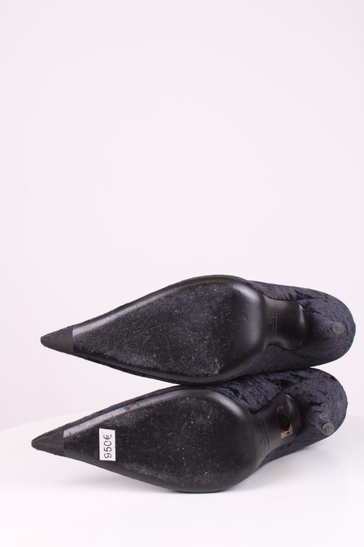 Balenciaga Velvet Pointed Ankle Boots Navy 39