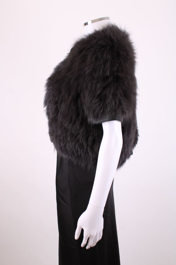 Matthew Williamson Fox Fur Cropped Jacket Grey 10
