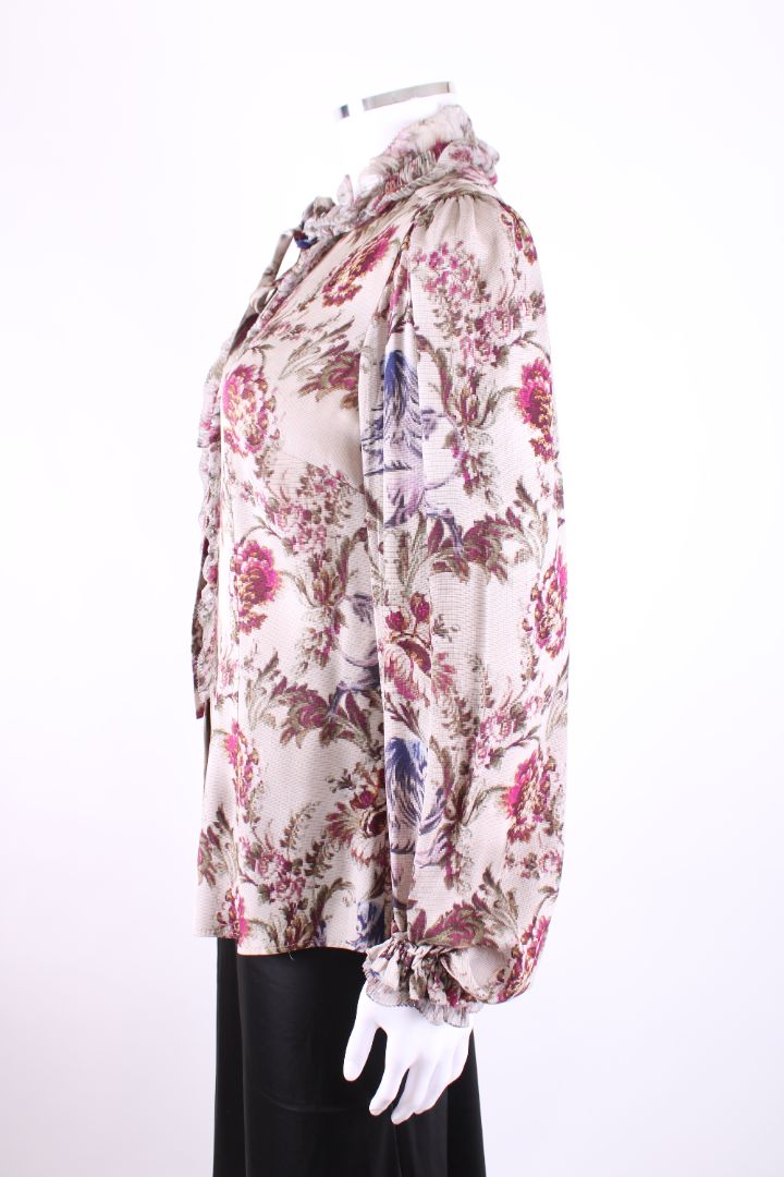 Dolce & Gabbana L/S Floral Pussy Bow Blouse Grey/ Plum S