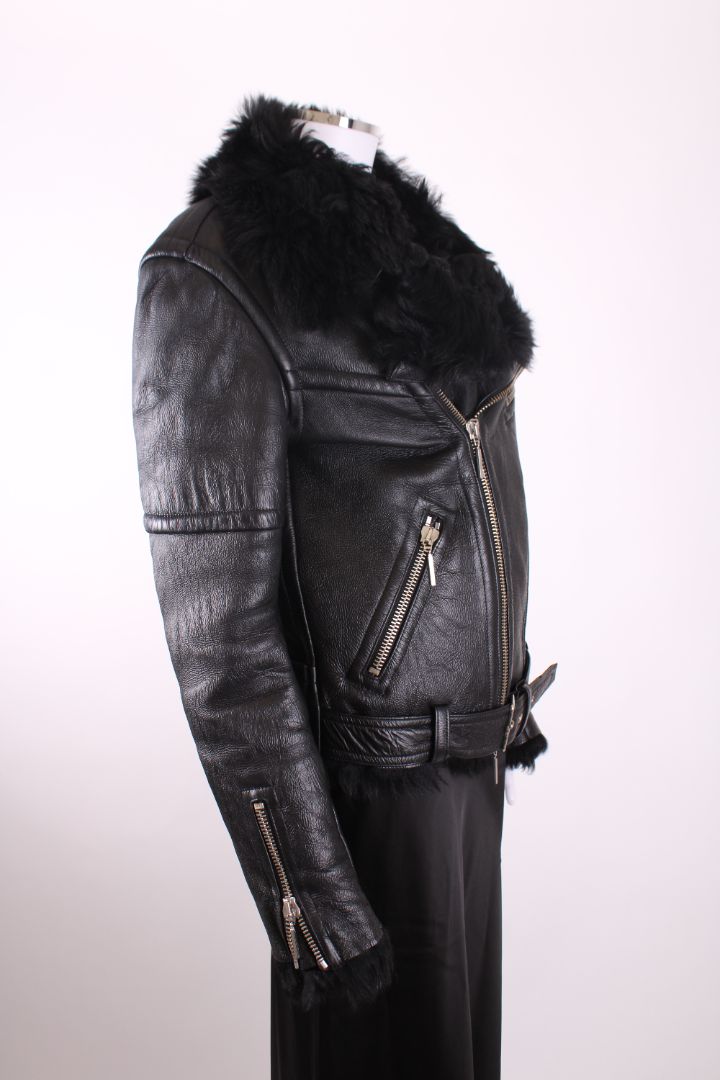 Plein Sud Jeans Leather Shearling Jacket Black 10