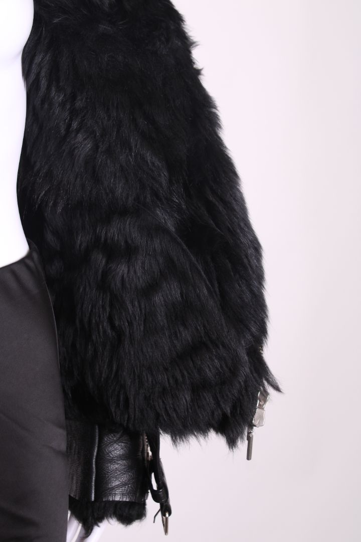 Plein Sud Jeans Leather Shearling Jacket Black 10