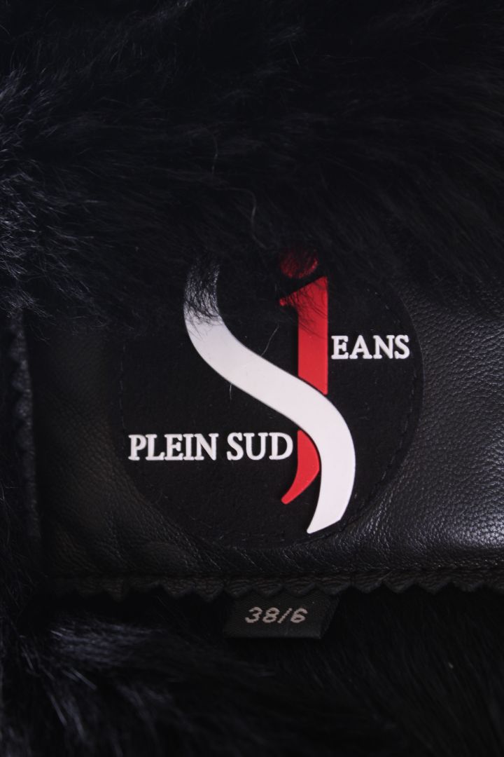 Plein Sud Jeans Leather Shearling Jacket Black 10