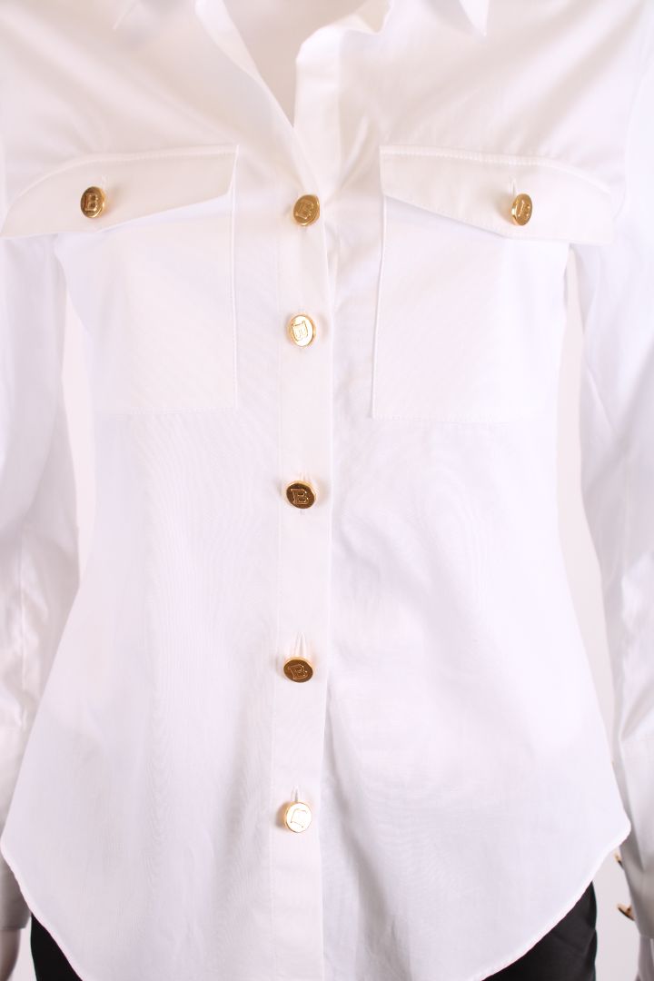 Balmain L/S Logo Button Shirt White 6