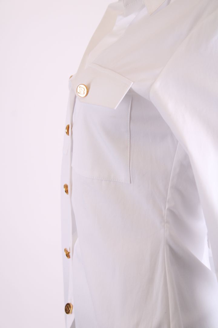 Balmain L/S Logo Button Shirt White 6
