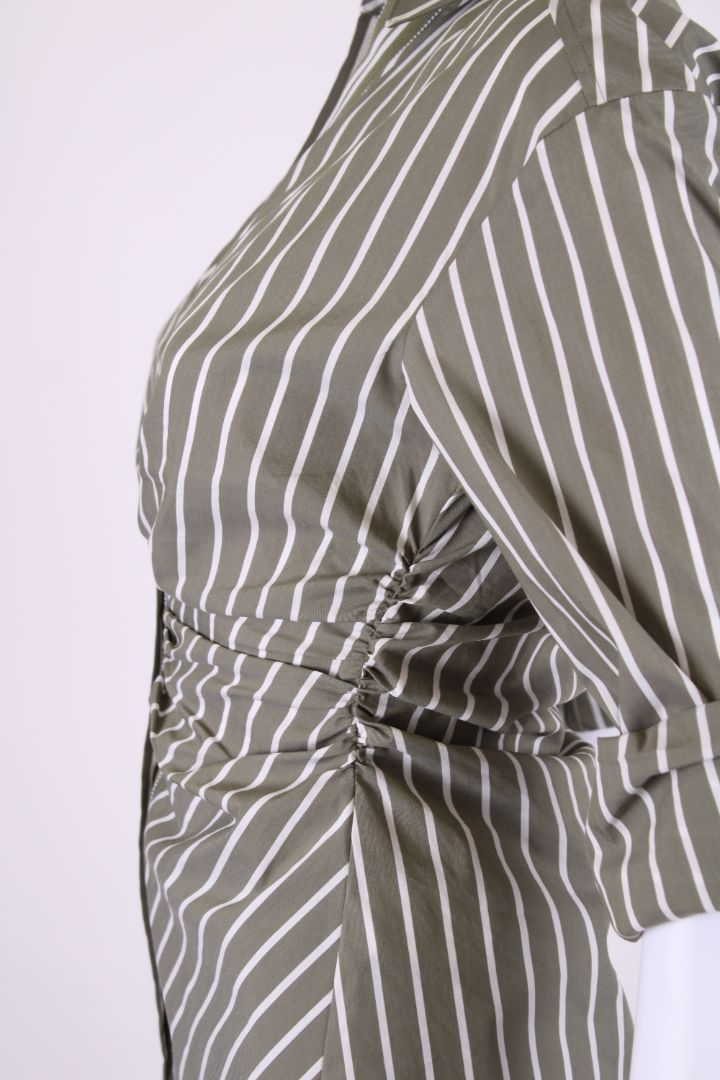 Veronica Beard L/S Ruched Stripe Shirt Green/ White XS