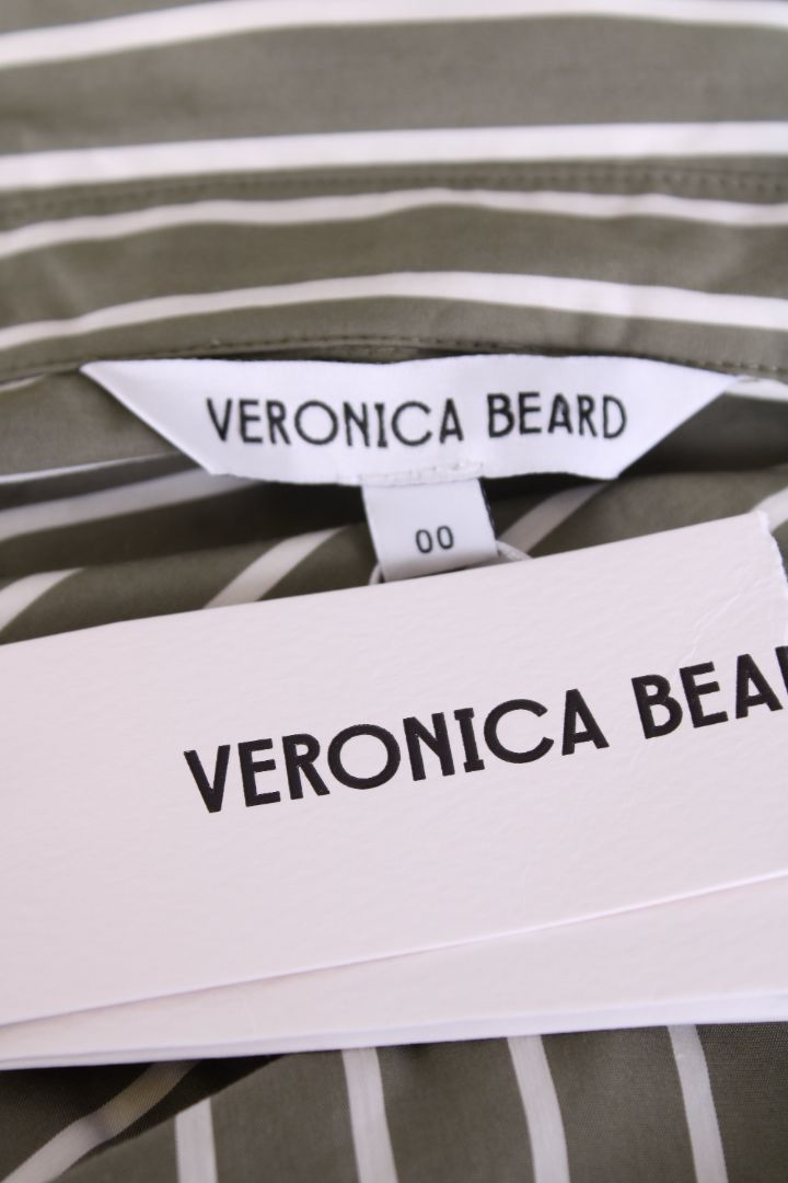 Veronica Beard L/S Ruched Stripe Shirt Green/ White XS