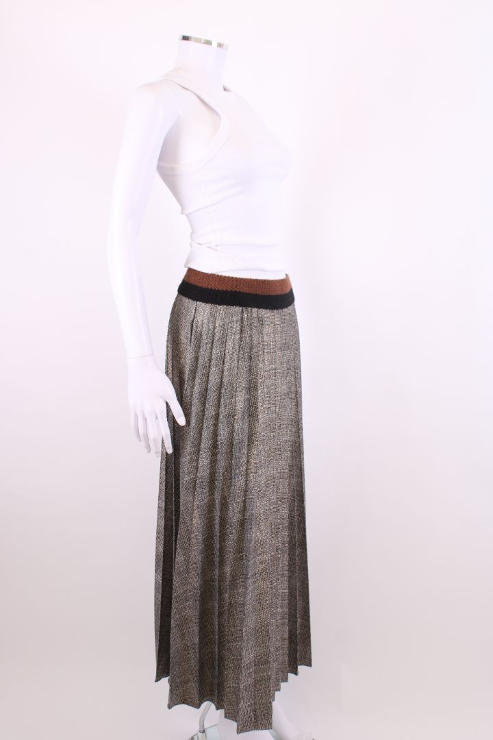 Sandro Ferrone Pleated Shimmer Check Skirt Black/White S