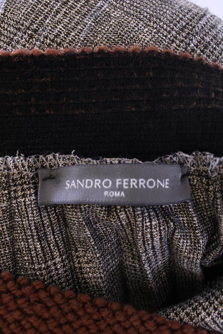 Sandro Ferrone Pleated Shimmer Check Skirt Black/White S
