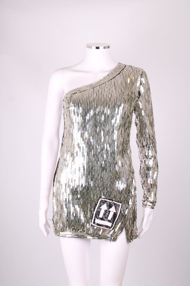 Off-White Silver Sequin One Shoulder Dress Silver XS