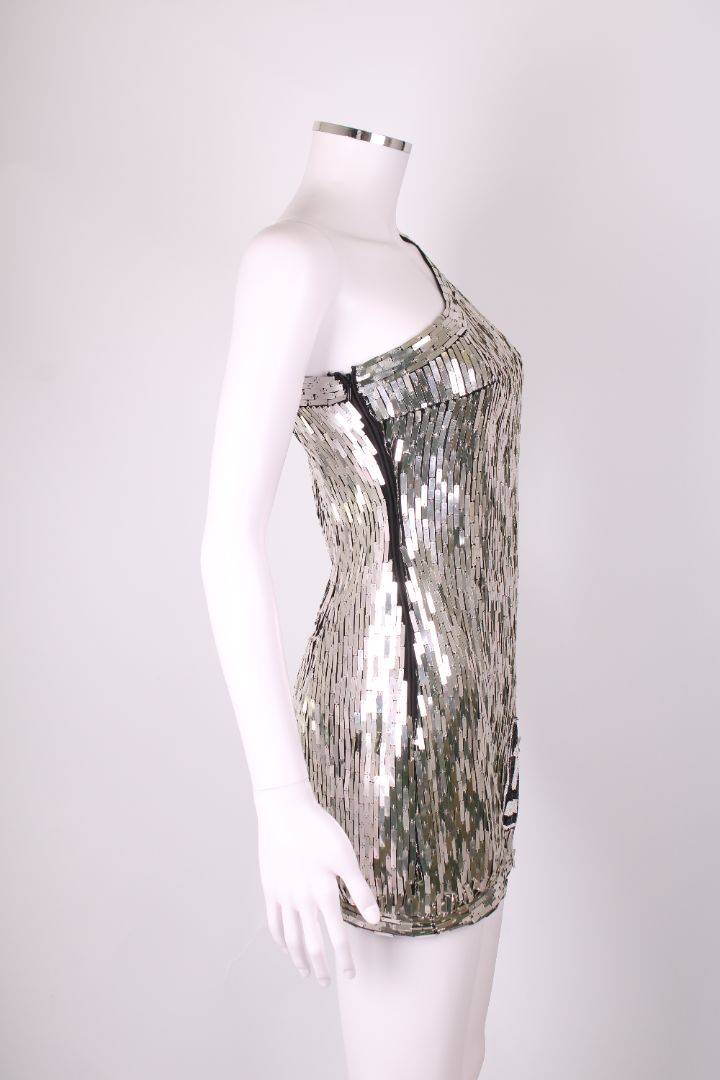 Off-White Silver Sequin One Shoulder Dress Silver XS