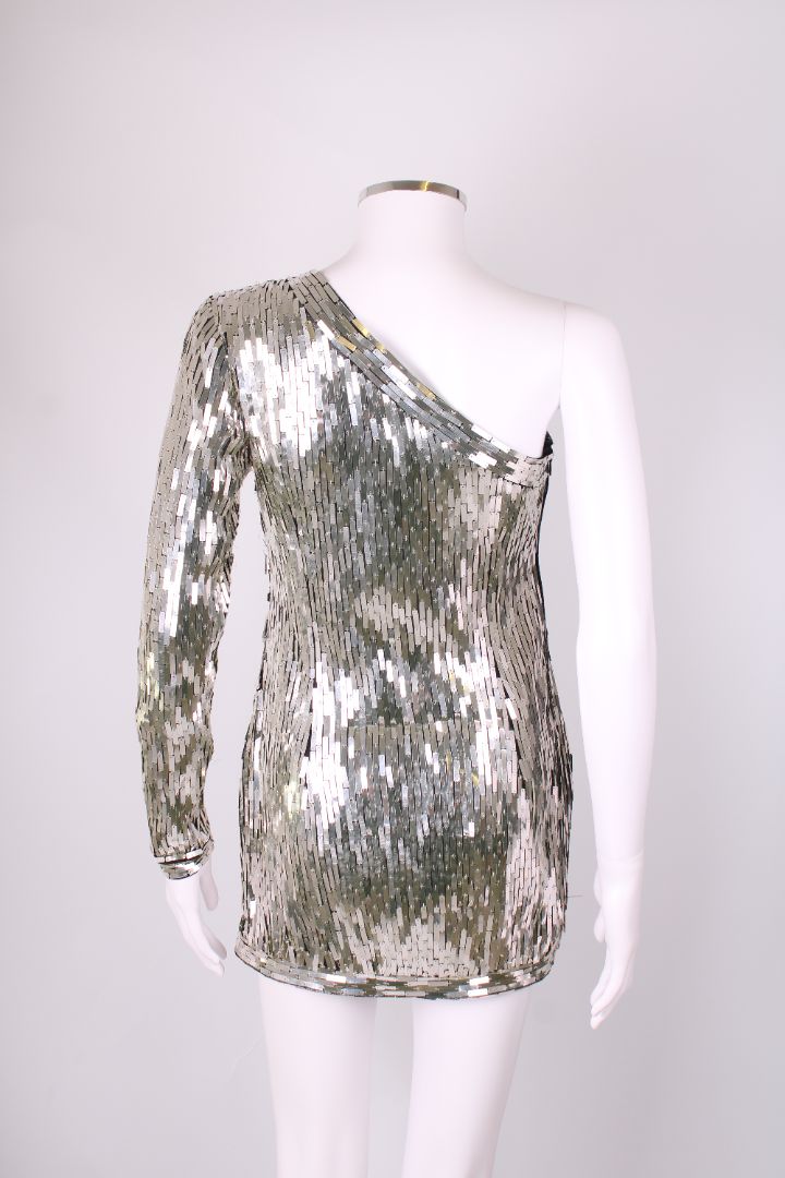 Off-White Silver Sequin One Shoulder Dress Silver XS