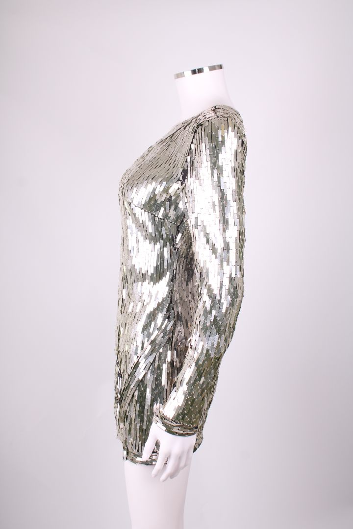 Off-White Silver Sequin One Shoulder Dress Silver XS