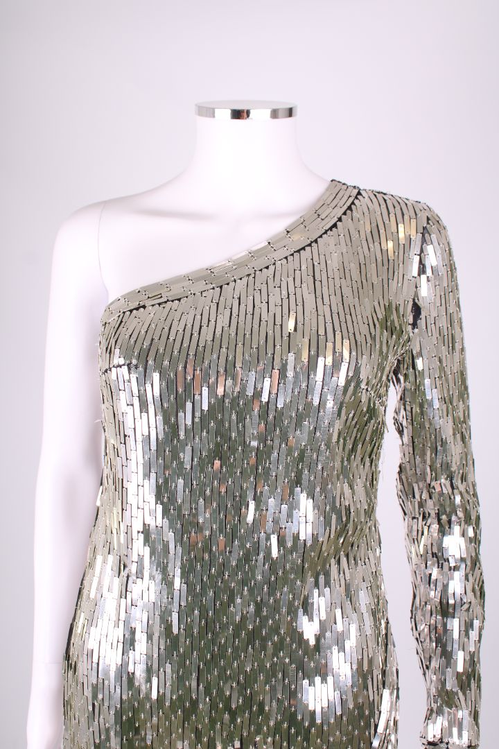 Off-White Silver Sequin One Shoulder Dress Silver XS