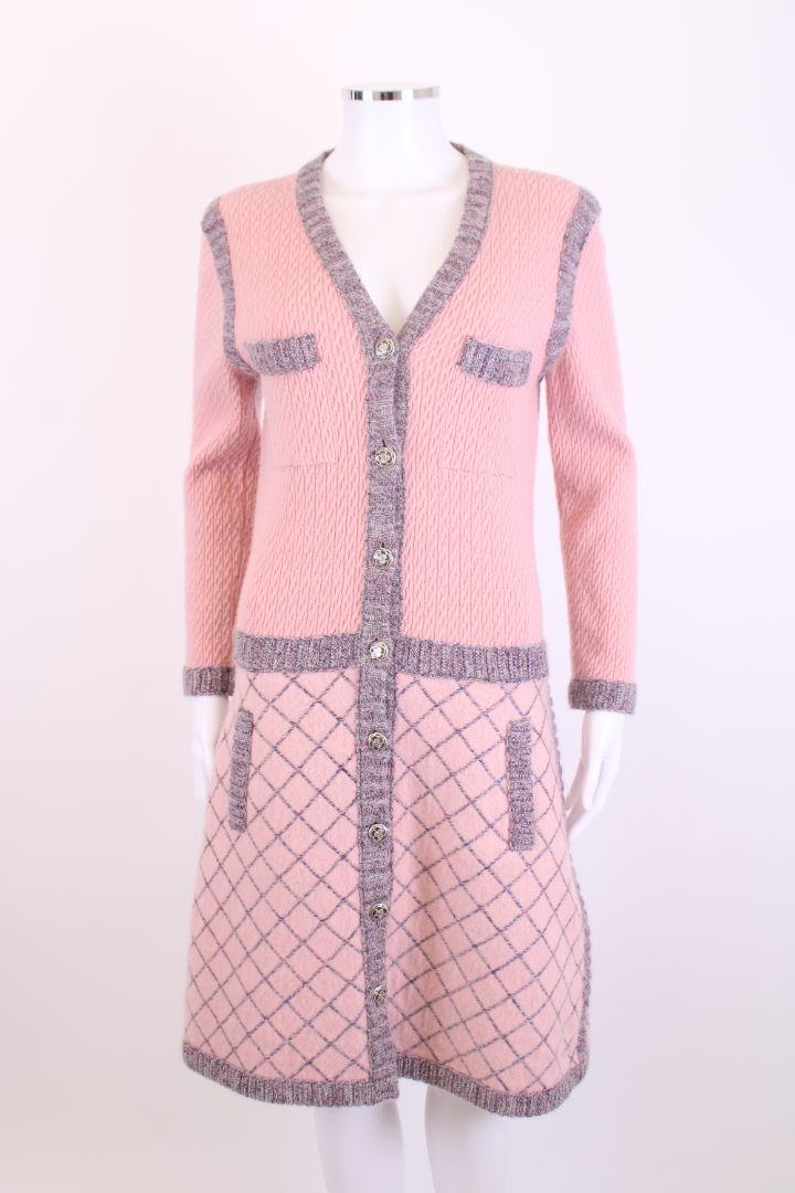 chanel pink logo dress Chanel Pink Tweed Sequin Detail Long Sleeve Dress M Chanel