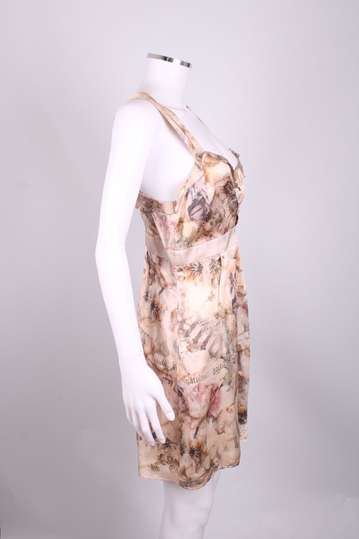 John Galliano S/S Newspaper Print Dress Beige S