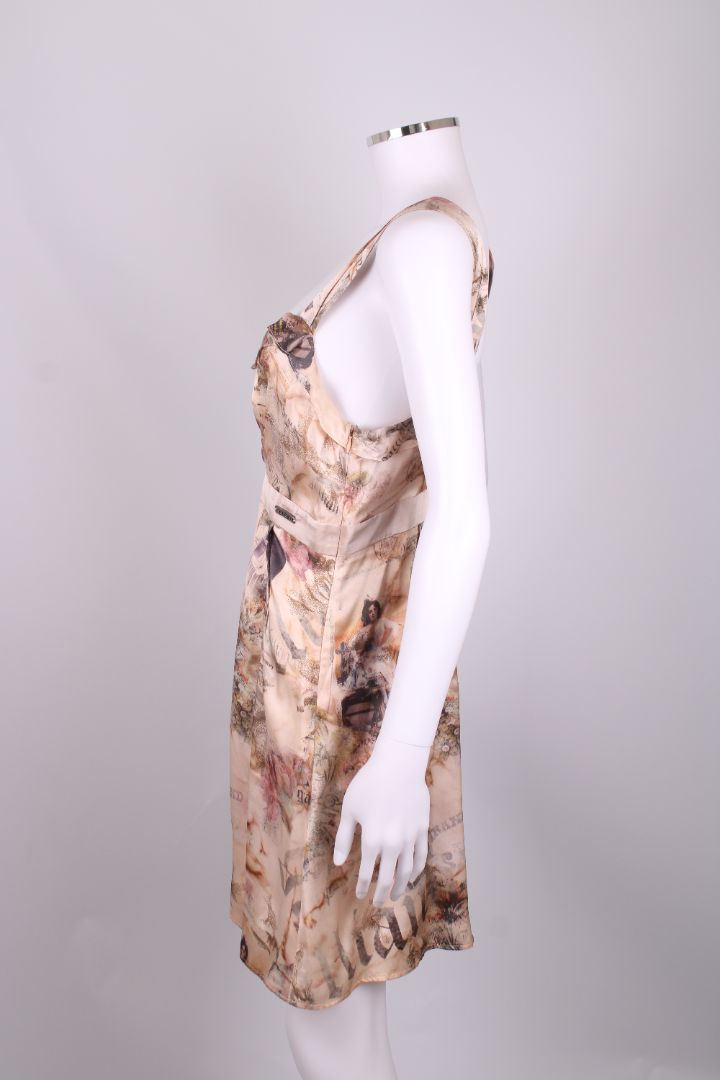 John Galliano S/S Newspaper Print Dress Beige S