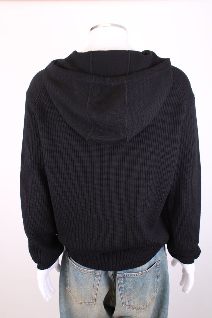 Louis Vuitton Leather Pocket Knit Hoodie Black L