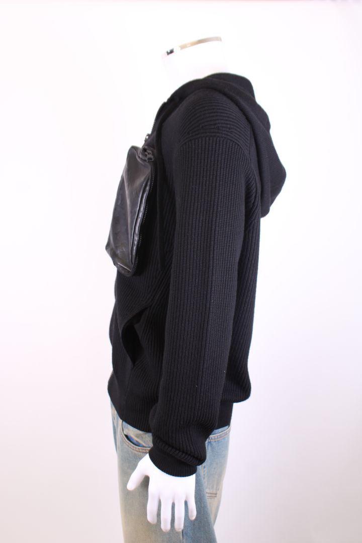 Louis Vuitton Leather Pocket Knit Hoodie Black L