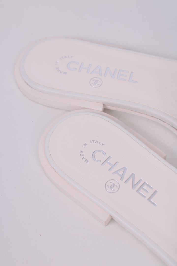 Chanel CC Slide Sandals White/ Silver 39.5