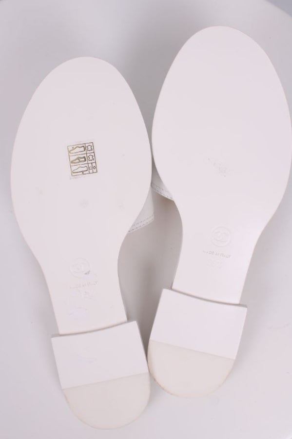 Chanel CC Slide Sandals White/ Silver 39.5