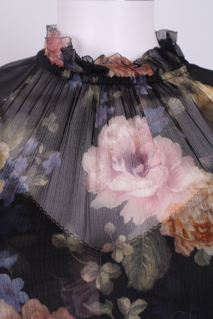 Zimmermann L/S Ruffle Floral Dress Black/ Pastel S