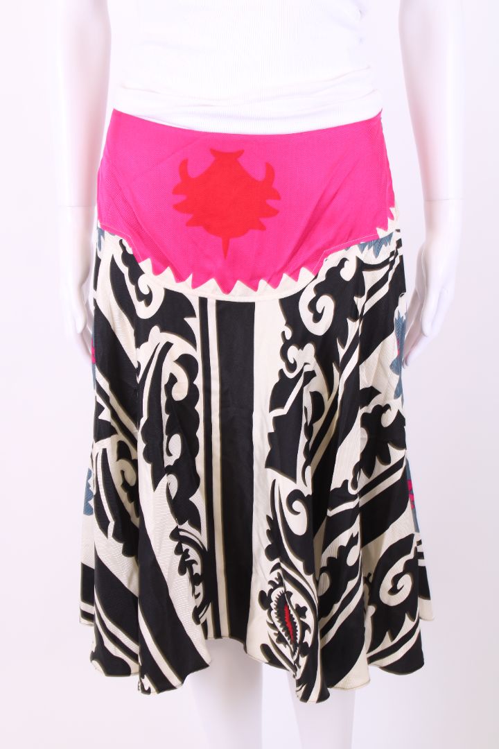 Dries Van Noten Print Skirt Black/ Pink 10