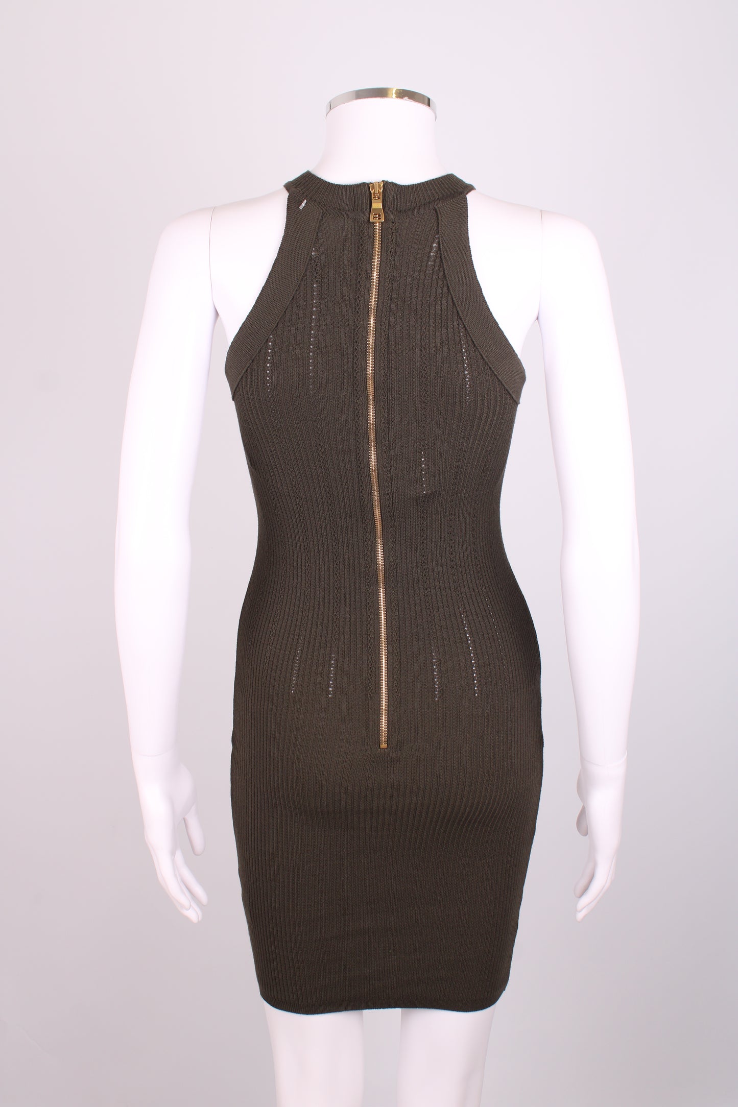Balmain Rib Knit Button Dress Khaki 6