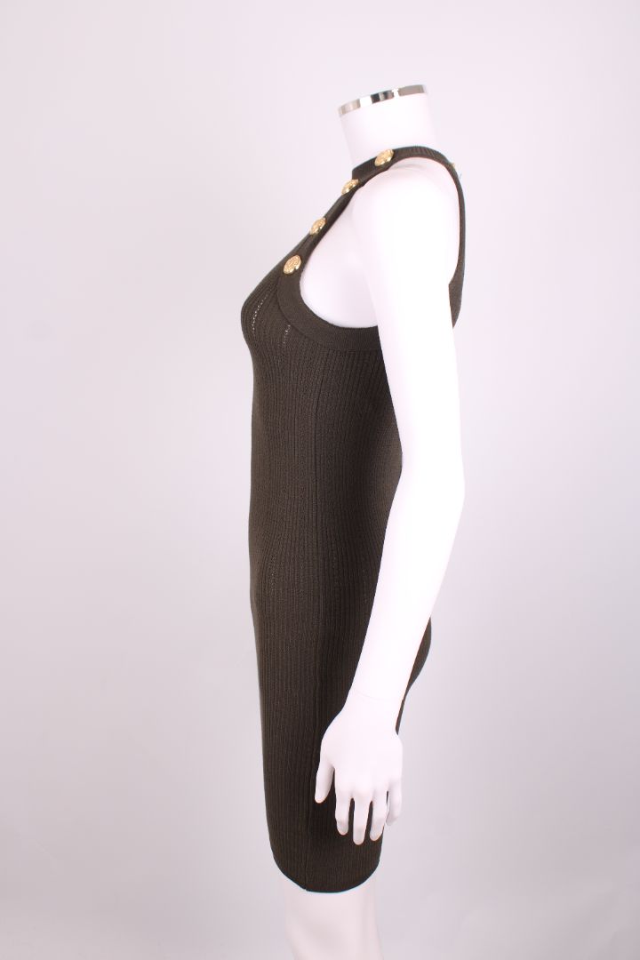 Balmain Rib Knit Button Dress Khaki 6