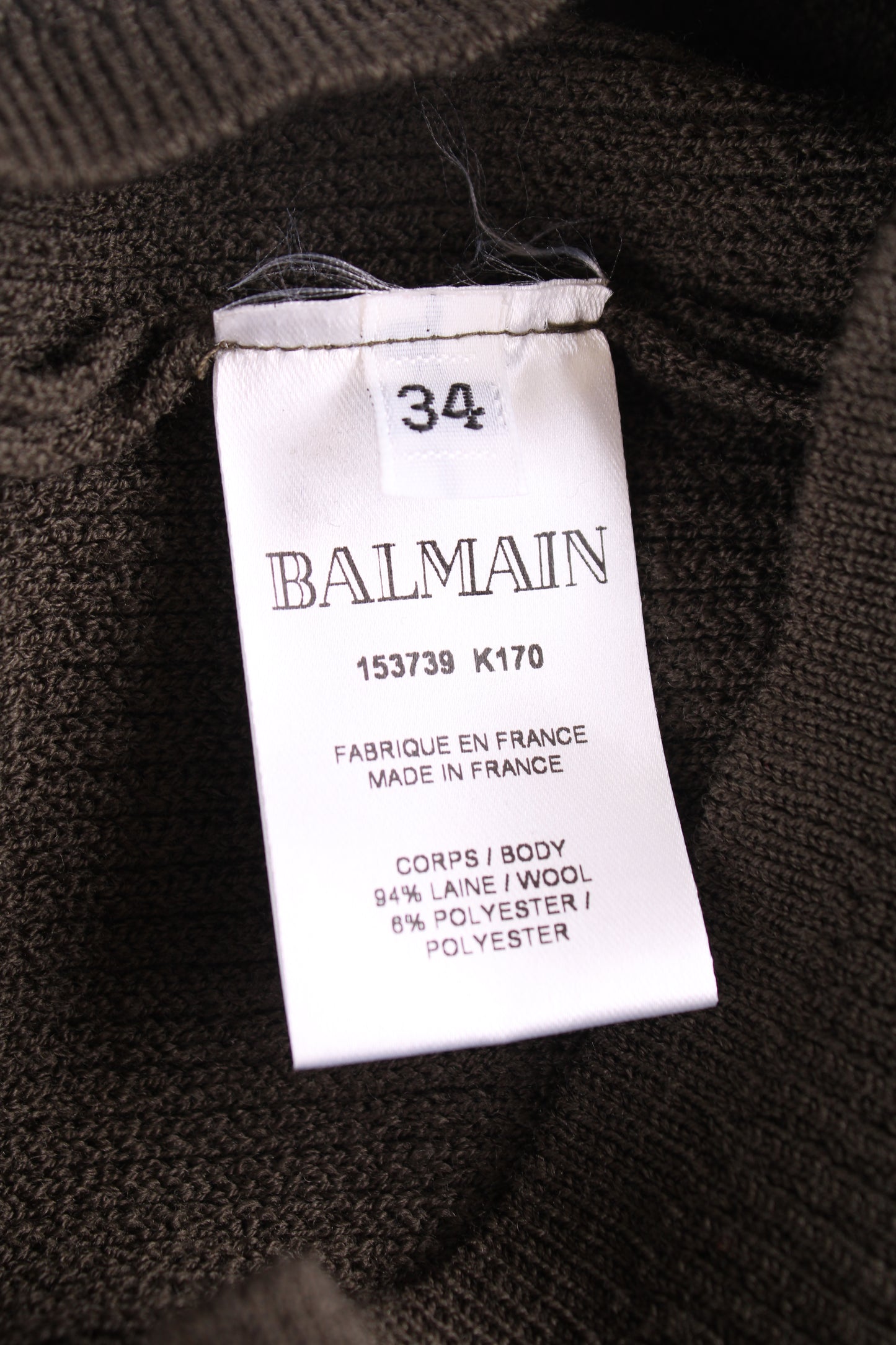 Balmain Rib Knit Button Dress Khaki 6