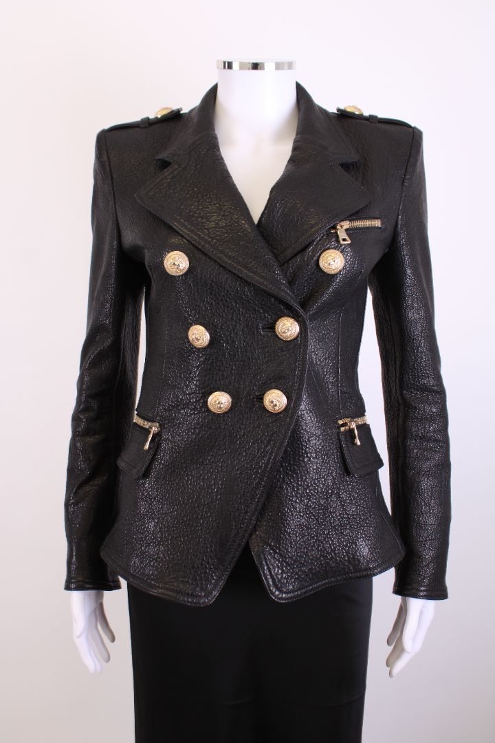 Balmain Leather Blazer Black 38