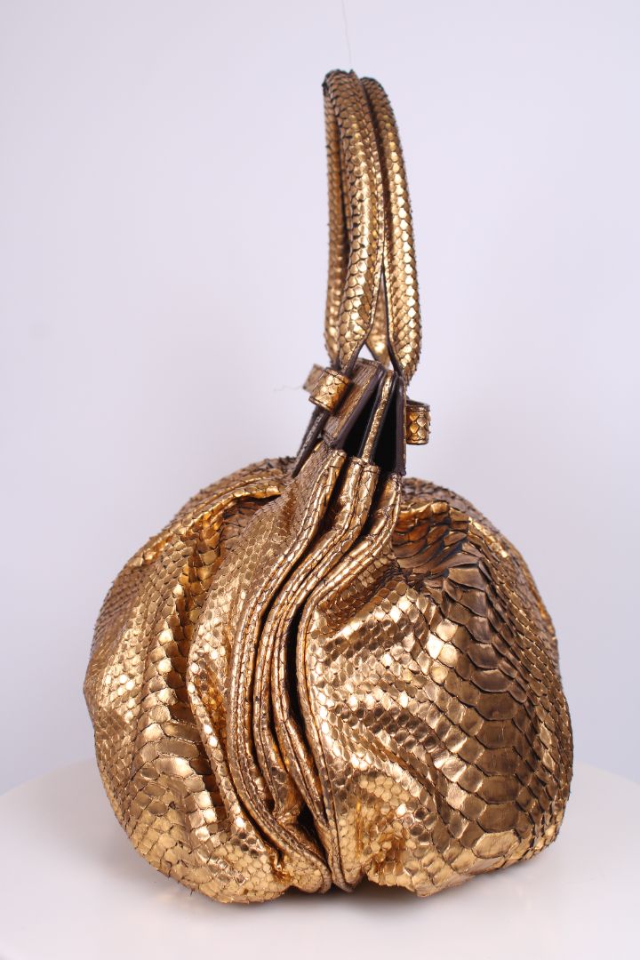 Zagliani Metalic Gold Python Pluffy hobo Gold