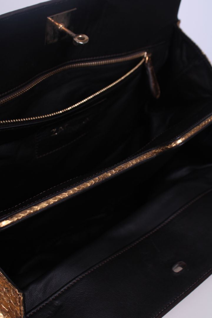 Zagliani Metalic Gold Python Pluffy hobo Gold