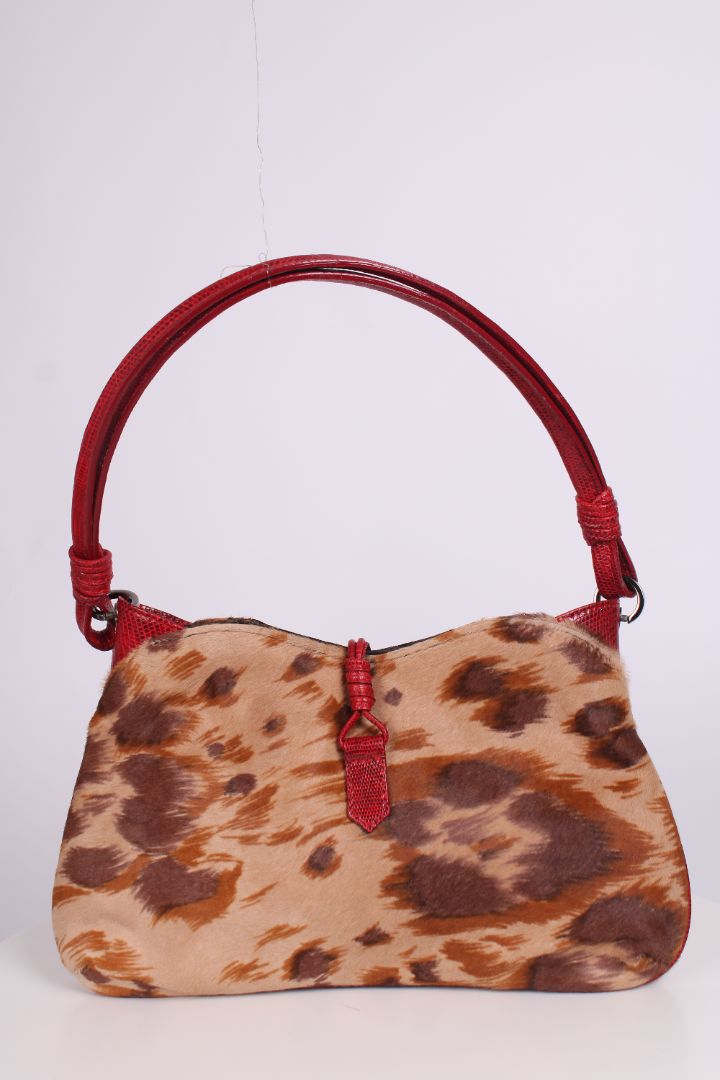 Valentino Garavani Leopard Calfskin Embroidered Shoulder bag multicolour