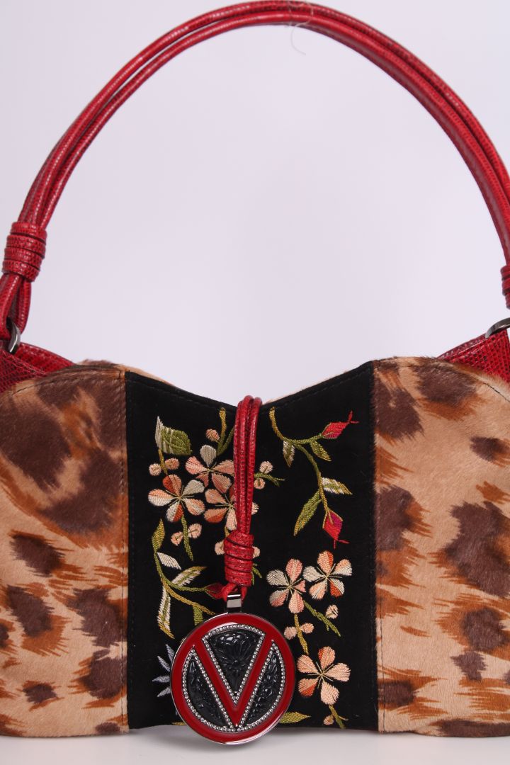 Valentino Garavani Leopard Calfskin Embroidered Shoulder bag multicolour