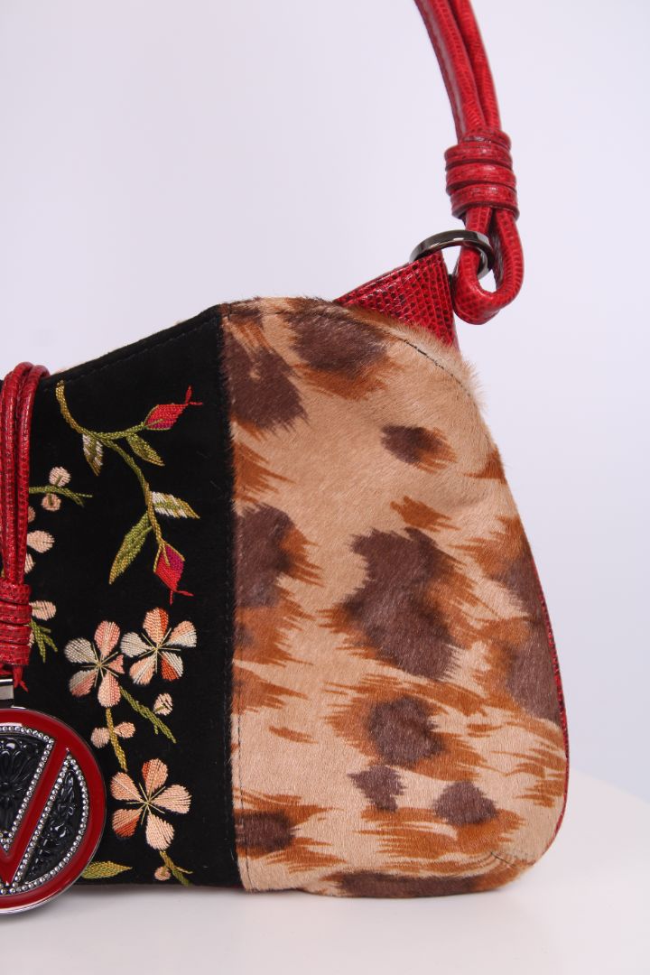 Valentino Garavani Leopard Calfskin Embroidered Shoulder bag multicolour