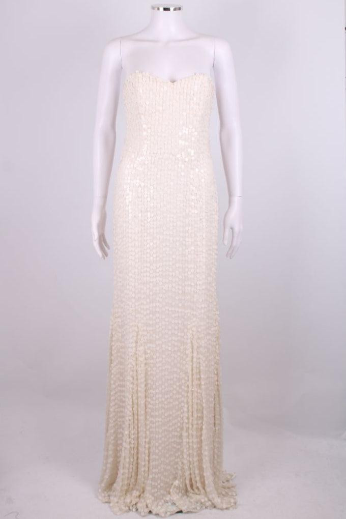 Rachel Gilbert Sleeveless Sequin Maxi Dress Cream S
