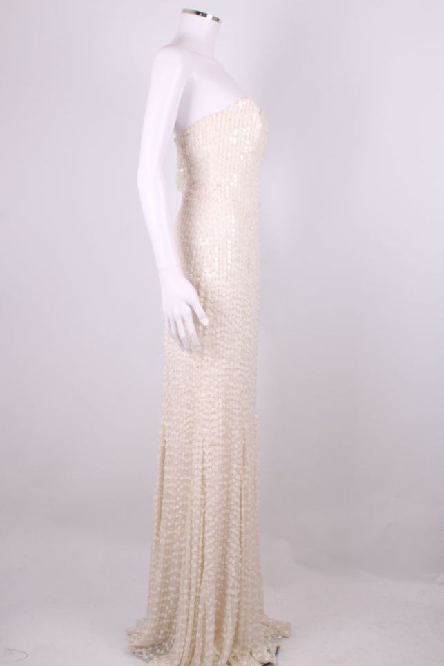 Rachel Gilbert Sleeveless Sequin Maxi Dress Cream S