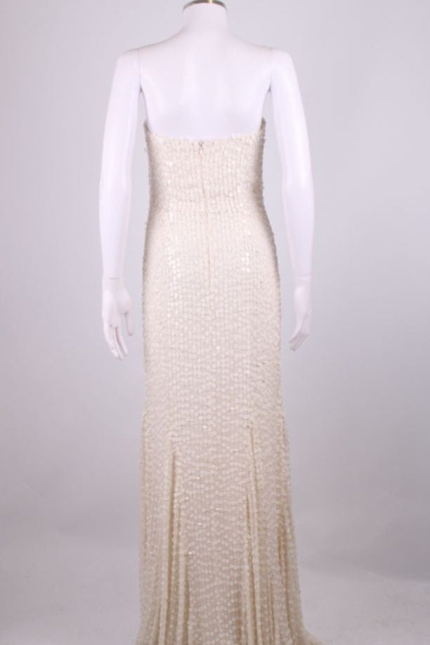 Rachel Gilbert Sleeveless Sequin Maxi Dress Cream S