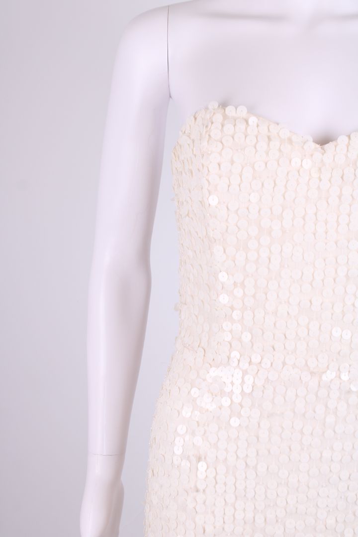 Rachel Gilbert Sleeveless Sequin Maxi Dress Cream S