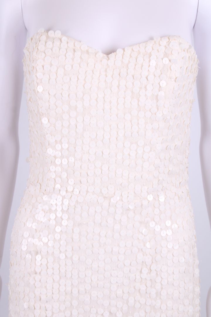 Rachel Gilbert Sleeveless Sequin Maxi Dress Cream S