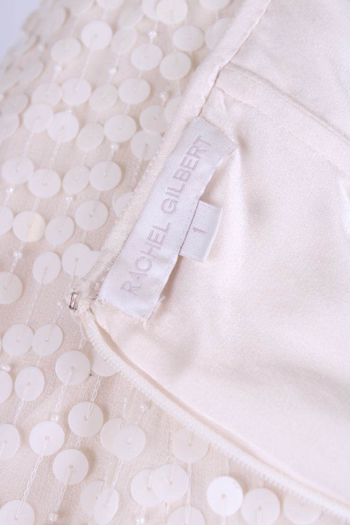 Rachel Gilbert Sleeveless Sequin Maxi Dress Cream S