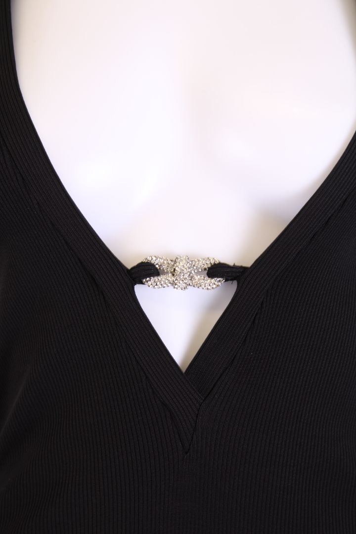 Mach & Mach L/S Crystal Bow Ribbed Dress Black 14