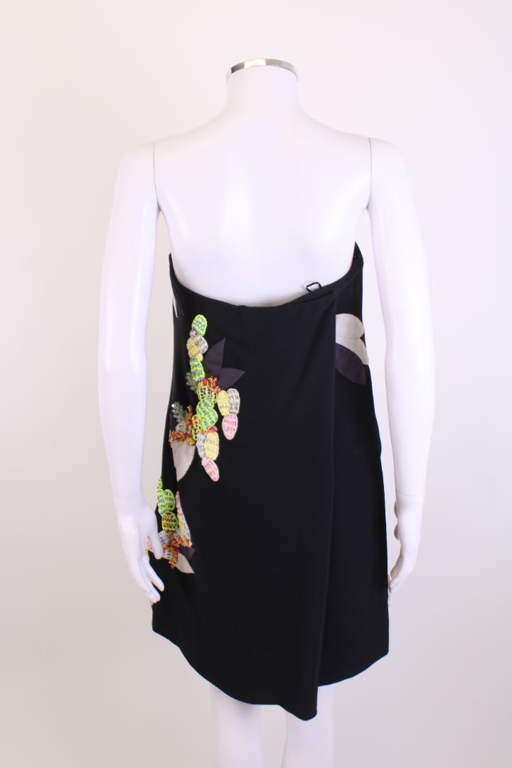 Chloe Strapless Flower Sequin Dress Black/ Multi Coloured 10
