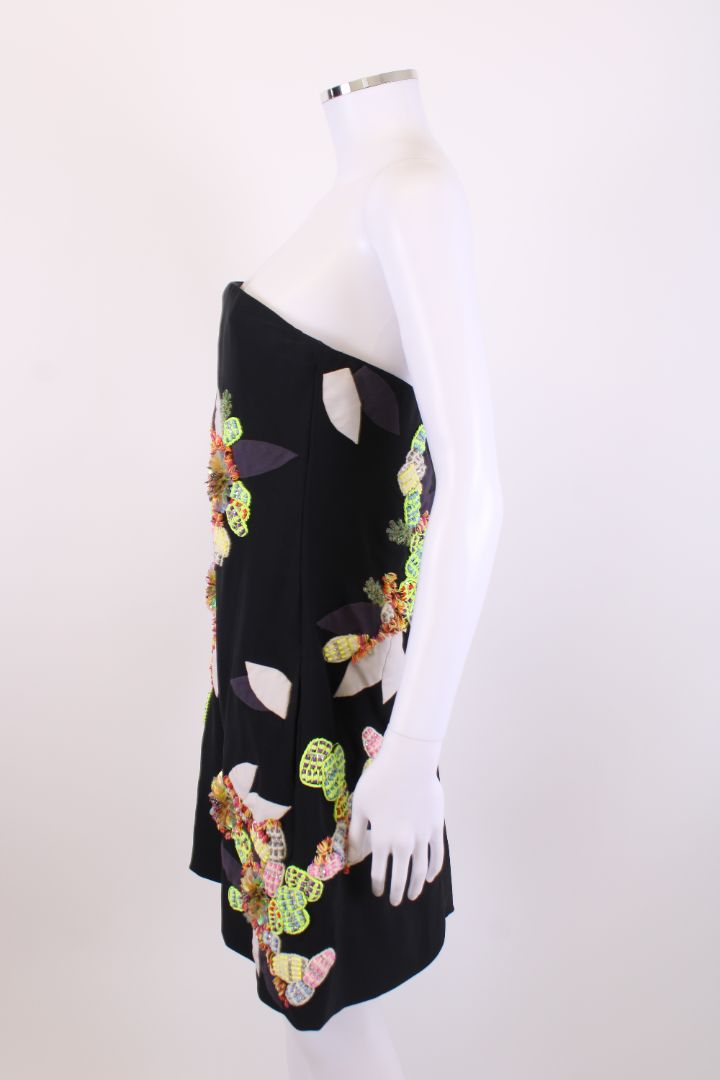 Chloe Strapless Flower Sequin Dress Black/ Multi Coloured 10