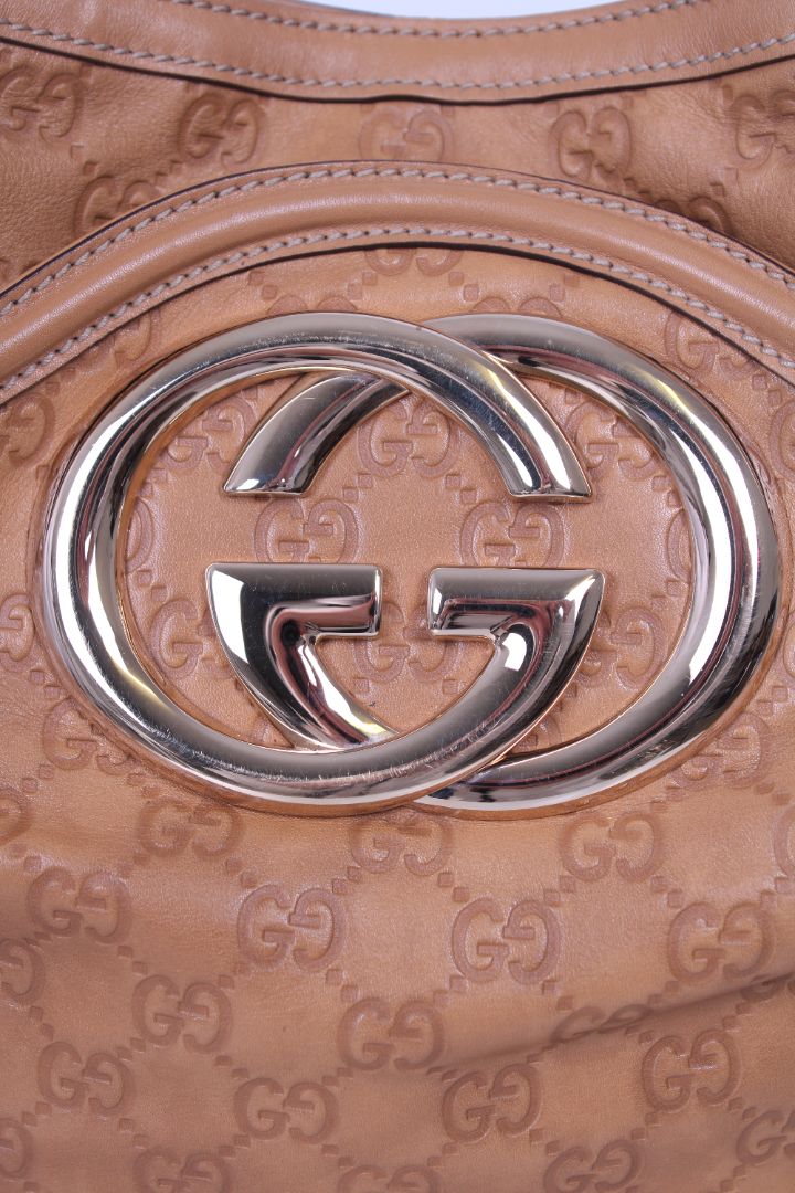 Gucci Guccissima GG Embossed Shoulder Tan