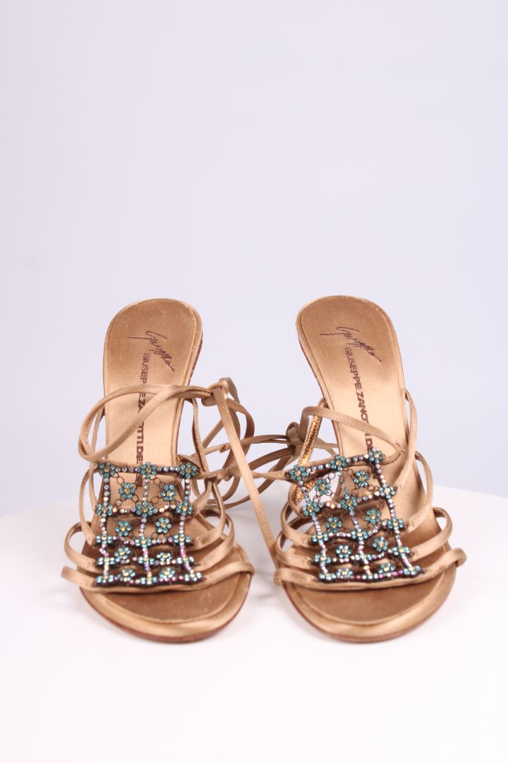 Giuseppe Zanotti Crystal flower strap heel sandals Gold/blue 39