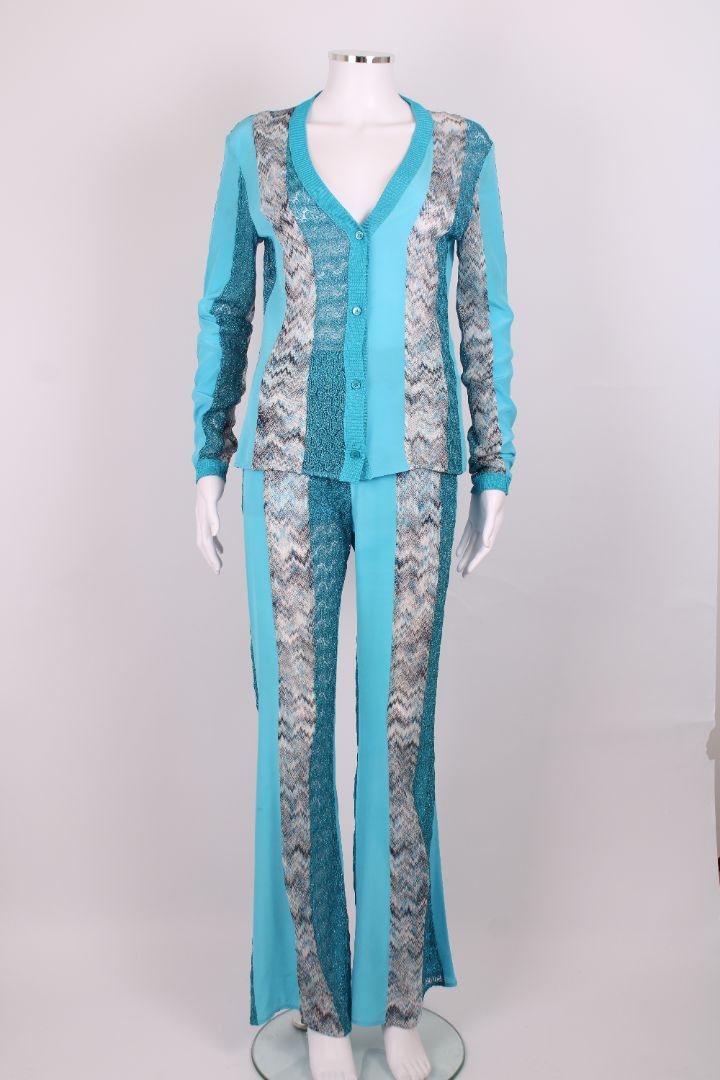 Missoni Zig Zag Cardigan/ Trouser Co-ord Blue/ White M