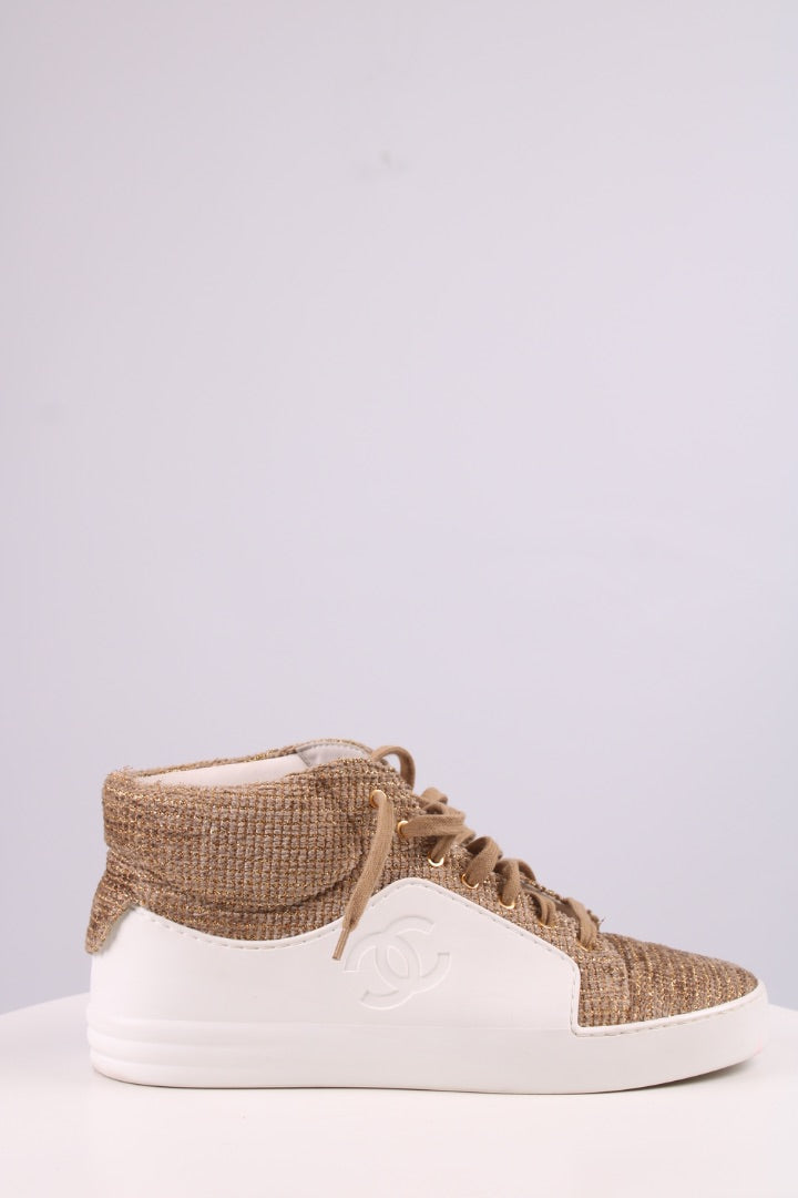 Chanel Boucle High Top Trainers Gold/ White 40