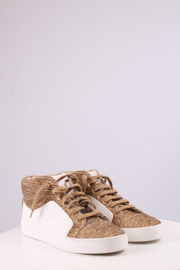 Chanel Boucle High Top Trainers Gold/ White 40