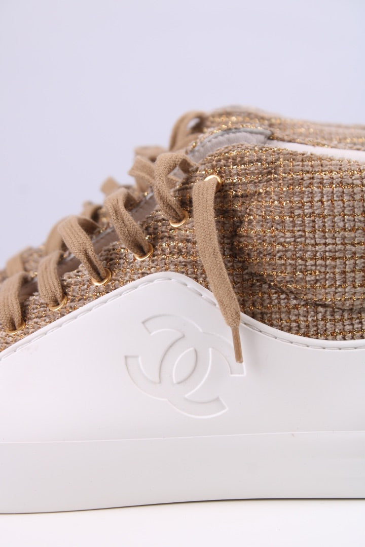 Chanel Boucle High Top Trainers Gold/ White 40
